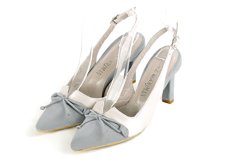 Pearl grey and pure white matching shoes and clutch. Wiew of shoes - Florence KOOIJMAN